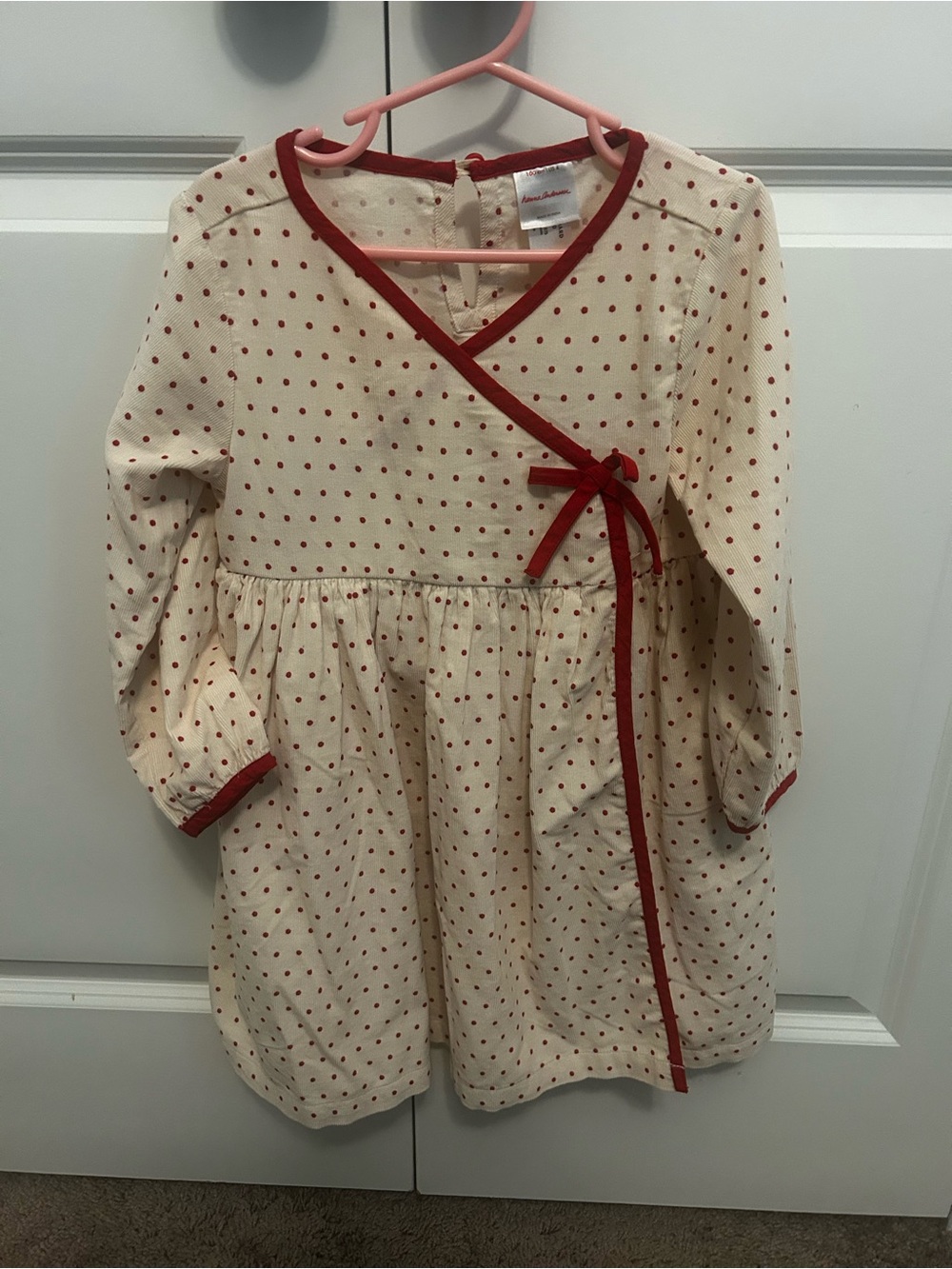 Hanna Andersson Cream Dress with Red Polka Dots and Red Trim